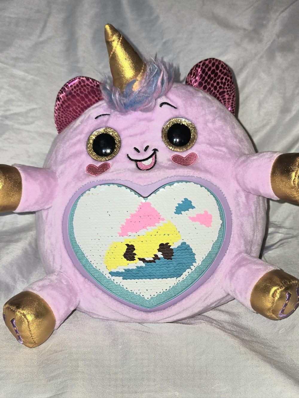 Rainbocorns Sequin Surprise Purple Unicorn with Gold Accents  Sequin Heart 10"